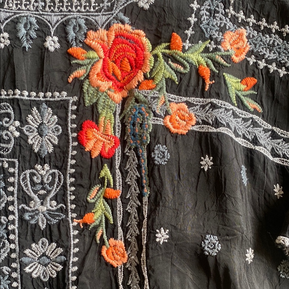 Embroidered Black Top with Floral Accents - Picture 3 of 7